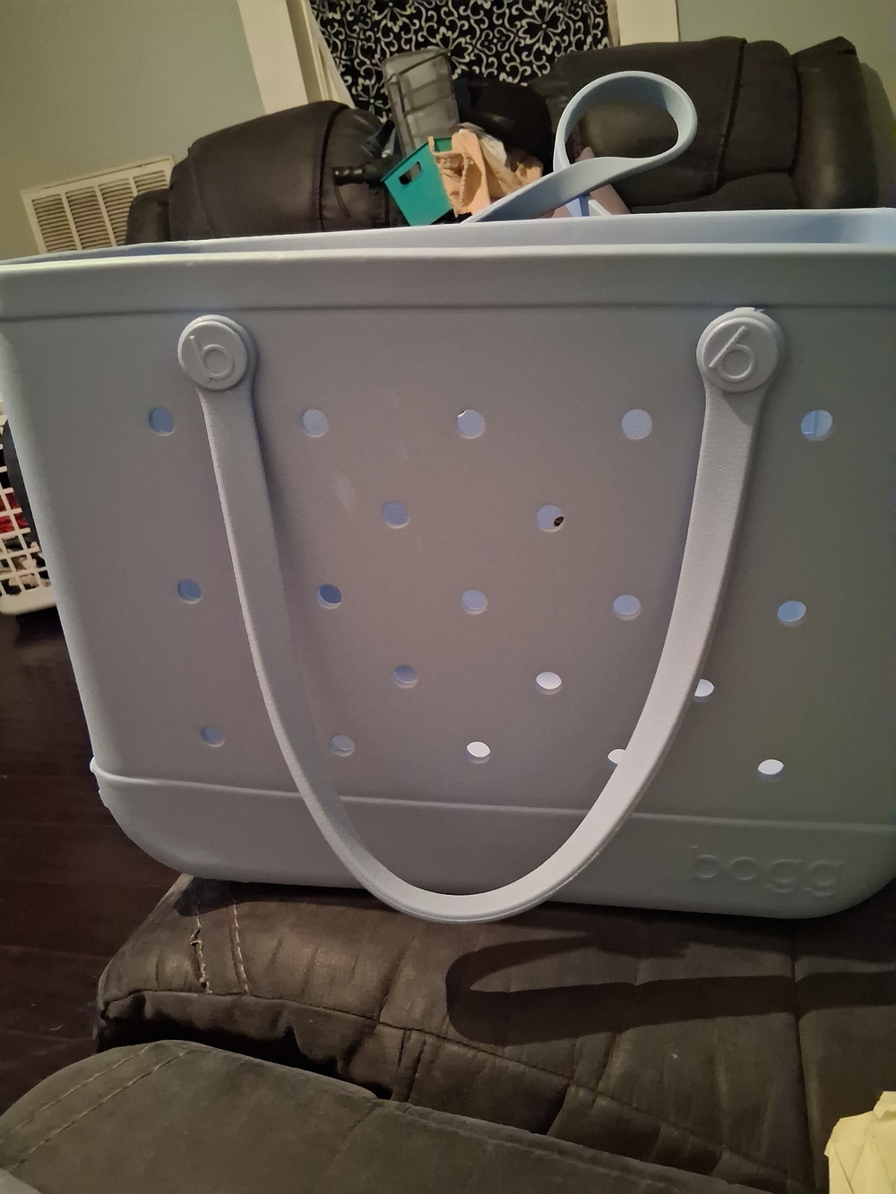 Light Blue Perforated Tote Bag - Stylish Storage Tote
